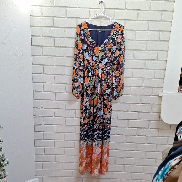 I-N-C Floral Boho Long Sheer Sleeve Tie Back Maxi Dress. Size 6 NWT - Picture 1 of 12